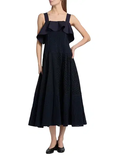 3.1 Phillip Lim Women's Broderie Anglaise Patchwork Midi-Dress - Midnight - Size 12 | Thumbnail 2 3.1 Phillip Lim Women's Broderie Anglaise Patchwork Midi-Dress - Midnight - Size 12 | Thumbnail 2