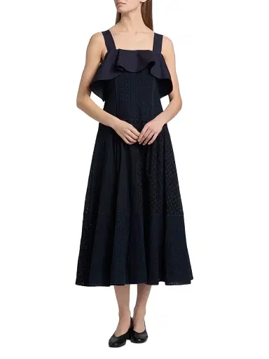 3.1 Phillip Lim Women's Broderie Anglaise Patchwork Midi-Dress - Midnight - Size 12 | Thumbnail 3 3.1 Phillip Lim Women's Broderie Anglaise Patchwork Midi-Dress - Midnight - Size 12 | Thumbnail 3