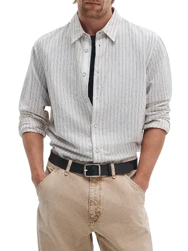 rag & bone Men's Finch Striped Linen-Cotton Shirt - Pale Tusk | Thumbnail 3 rag & bone Men's Finch Striped Linen-Cotton Shirt - Pale Tusk | Thumbnail 3
