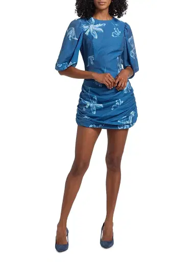 AMUR Women's Isola Draped Floral Denim Minidress - Cyanotype | Thumbnail 2 AMUR Women's Isola Draped Floral Denim Minidress - Cyanotype | Thumbnail 2
