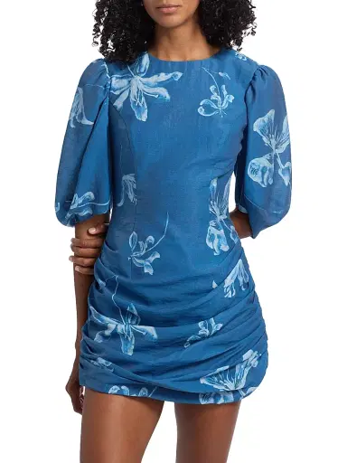 AMUR Women's Isola Draped Floral Denim Minidress - Cyanotype | Thumbnail 3 AMUR Women's Isola Draped Floral Denim Minidress - Cyanotype | Thumbnail 3