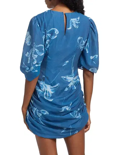 AMUR Women's Isola Draped Floral Denim Minidress - Cyanotype | Thumbnail 5 AMUR Women's Isola Draped Floral Denim Minidress - Cyanotype | Thumbnail 5