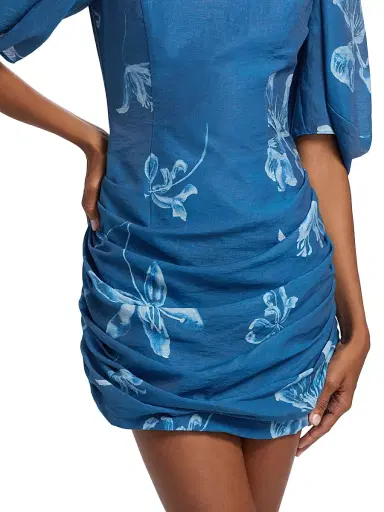 AMUR Women's Isola Draped Floral Denim Minidress - Cyanotype | Thumbnail 6 AMUR Women's Isola Draped Floral Denim Minidress - Cyanotype | Thumbnail 6