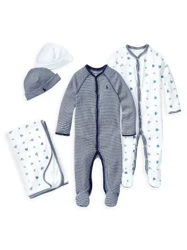 Polo Ralph Lauren Baby Boy's Bear Print Cotton Footie - White Navy | Thumbnail 3 Polo Ralph Lauren Baby Boy's Bear Print Cotton Footie - White Navy | Thumbnail 3
