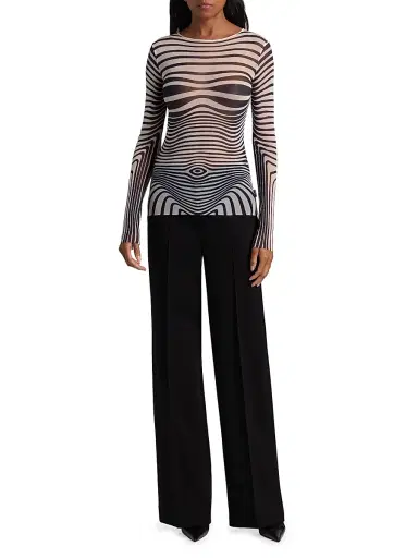 Jean Paul Gaultier Women's Striped Long-Sleeve Knit Top - Ecru Navy | Thumbnail 2 Jean Paul Gaultier Women's Striped Long-Sleeve Knit Top - Ecru Navy | Thumbnail 2