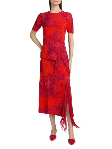 Erdem Women's French Floral Frayed Jacquard Midi-Skirt - Tulip Red | Thumbnail 2 Erdem Women's French Floral Frayed Jacquard Midi-Skirt - Tulip Red | Thumbnail 2