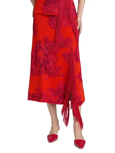 Erdem Women's French Floral Frayed Jacquard Midi-Skirt - Tulip Red | Thumbnail 3 Erdem Women's French Floral Frayed Jacquard Midi-Skirt - Tulip Red | Thumbnail 3