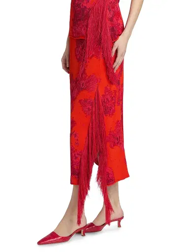 Erdem Women's French Floral Frayed Jacquard Midi-Skirt - Tulip Red | Thumbnail 4 Erdem Women's French Floral Frayed Jacquard Midi-Skirt - Tulip Red | Thumbnail 4