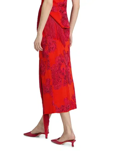 Erdem Women's French Floral Frayed Jacquard Midi-Skirt - Tulip Red | Thumbnail 5 Erdem Women's French Floral Frayed Jacquard Midi-Skirt - Tulip Red | Thumbnail 5