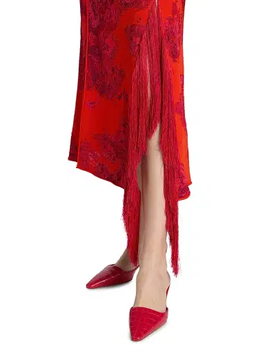Erdem Women's French Floral Frayed Jacquard Midi-Skirt - Tulip Red | Thumbnail 6 Erdem Women's French Floral Frayed Jacquard Midi-Skirt - Tulip Red | Thumbnail 6