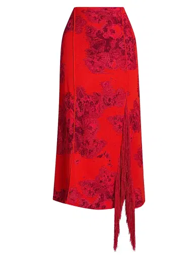 Erdem Women's French Floral Frayed Jacquard Midi-Skirt - Tulip Red | Thumbnail 1 Erdem Women's French Floral Frayed Jacquard Midi-Skirt - Tulip Red | Thumbnail 1