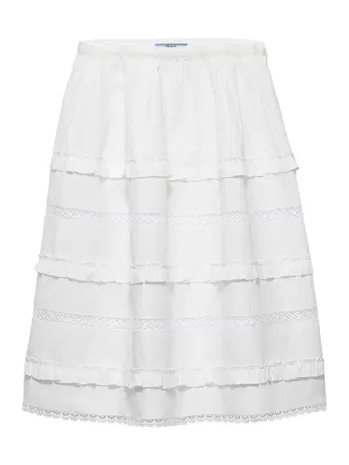Prada Women's Embroidered Linen Skirt - White | Thumbnail 1 Prada Women's Embroidered Linen Skirt - White | Thumbnail 1
