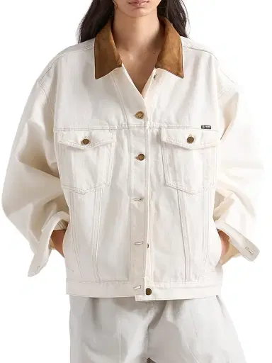 Prada Women's Old Denim Blouson Jacket - White | Thumbnail 2 Prada Women's Old Denim Blouson Jacket - White | Thumbnail 2
