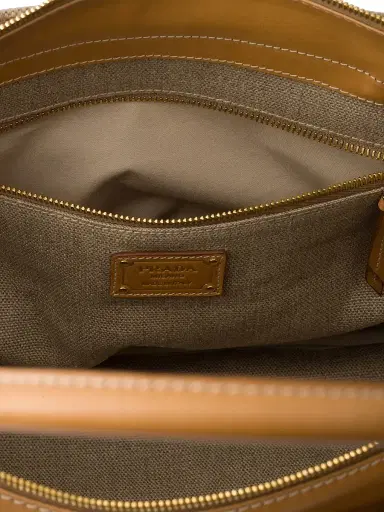 Prada Women's Linen and Leather Tote Bag - Beige Khaki | Thumbnail 5 Prada Women's Linen and Leather Tote Bag - Beige Khaki | Thumbnail 5