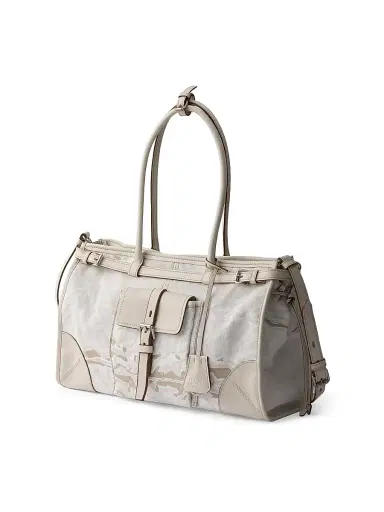 Prada Women's Bonnie Printed Linen and Leather Top Handle Bag - White | Thumbnail 2 Prada Women's Bonnie Printed Linen and Leather Top Handle Bag - White | Thumbnail 2