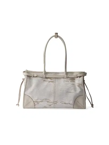 Prada Women's Bonnie Printed Linen and Leather Top Handle Bag - White | Thumbnail 4 Prada Women's Bonnie Printed Linen and Leather Top Handle Bag - White | Thumbnail 4