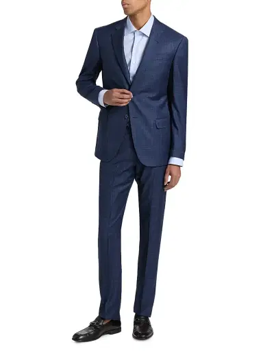 Emporio Armani Men's Windowpane Plaid Single-Breasted Wool Suit - High Blue | Thumbnail 2 Emporio Armani Men's Windowpane Plaid Single-Breasted Wool Suit - High Blue | Thumbnail 2