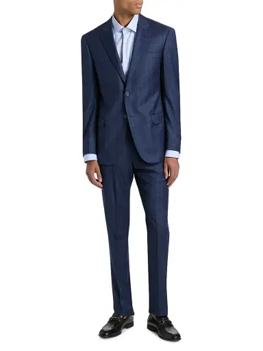 Emporio Armani Men's Windowpane Plaid Single-Breasted Wool Suit - High Blue | Thumbnail 3 Emporio Armani Men's Windowpane Plaid Single-Breasted Wool Suit - High Blue | Thumbnail 3