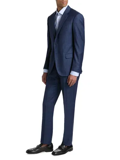 Emporio Armani Men's Windowpane Plaid Single-Breasted Wool Suit - High Blue | Thumbnail 4 Emporio Armani Men's Windowpane Plaid Single-Breasted Wool Suit - High Blue | Thumbnail 4