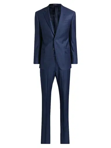 Emporio Armani Men's Windowpane Plaid Single-Breasted Wool Suit - High Blue | Thumbnail 1 Emporio Armani Men's Windowpane Plaid Single-Breasted Wool Suit - High Blue | Thumbnail 1