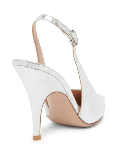 Gianvito Rossi Women's 95MM Snakeskin-Embossed Leather Slingback Pumps - Silver | Thumbnail 2 Gianvito Rossi Women's 95MM Snakeskin-Embossed Leather Slingback Pumps - Silver | Thumbnail 2