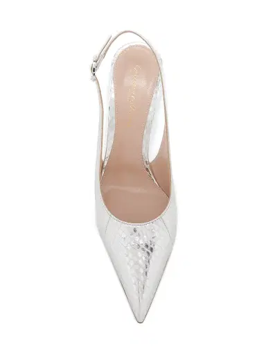 Gianvito Rossi Women's 95MM Snakeskin-Embossed Leather Slingback Pumps - Silver | Thumbnail 3 Gianvito Rossi Women's 95MM Snakeskin-Embossed Leather Slingback Pumps - Silver | Thumbnail 3