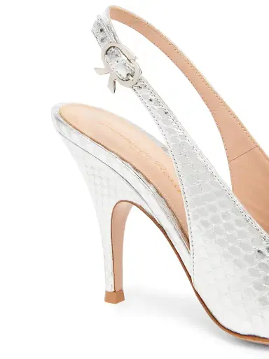 Gianvito Rossi Women's 95MM Snakeskin-Embossed Leather Slingback Pumps - Silver | Thumbnail 5 Gianvito Rossi Women's 95MM Snakeskin-Embossed Leather Slingback Pumps - Silver | Thumbnail 5