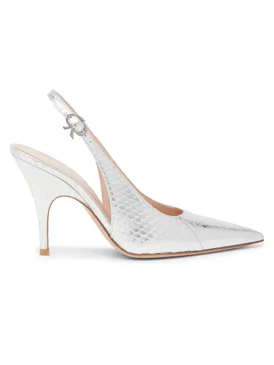 Gianvito Rossi Women's 95MM Snakeskin-Embossed Leather Slingback Pumps - Silver | Thumbnail 1 Gianvito Rossi Women's 95MM Snakeskin-Embossed Leather Slingback Pumps - Silver | Thumbnail 1