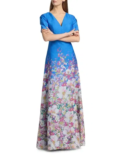 Kay Unger Women's Carlotta Floral Organza Gown - Azure Multi | Thumbnail 2 Kay Unger Women's Carlotta Floral Organza Gown - Azure Multi | Thumbnail 2