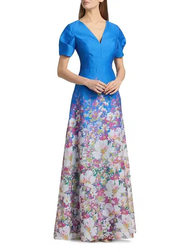 Kay Unger Women's Carlotta Floral Organza Gown - Azure Multi | Thumbnail 3 Kay Unger Women's Carlotta Floral Organza Gown - Azure Multi | Thumbnail 3