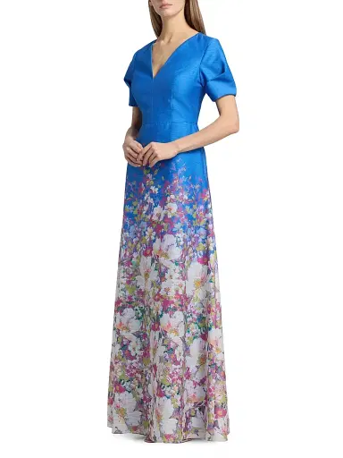Kay Unger Women's Carlotta Floral Organza Gown - Azure Multi | Thumbnail 4 Kay Unger Women's Carlotta Floral Organza Gown - Azure Multi | Thumbnail 4