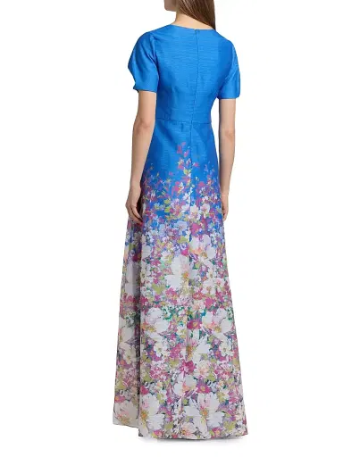 Kay Unger Women's Carlotta Floral Organza Gown - Azure Multi | Thumbnail 5 Kay Unger Women's Carlotta Floral Organza Gown - Azure Multi | Thumbnail 5