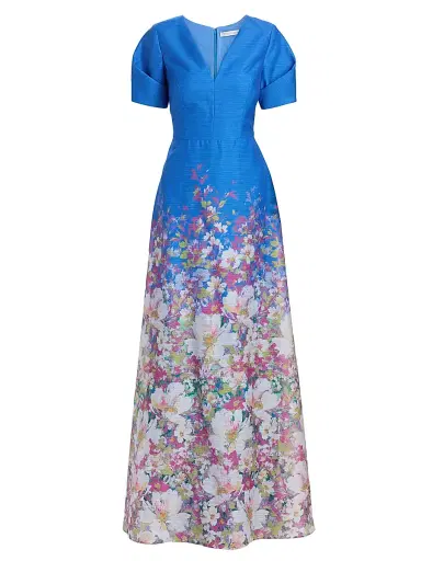 Kay Unger Women's Carlotta Floral Organza Gown - Azure Multi | Thumbnail 1 Kay Unger Women's Carlotta Floral Organza Gown - Azure Multi | Thumbnail 1