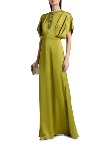 Theia Women's Fern Draped Satin Keyhole Gown - Peridot | Thumbnail 2 Theia Women's Fern Draped Satin Keyhole Gown - Peridot | Thumbnail 2