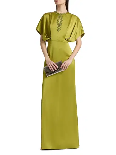 Theia Women's Fern Draped Satin Keyhole Gown - Peridot | Thumbnail 3 Theia Women's Fern Draped Satin Keyhole Gown - Peridot | Thumbnail 3