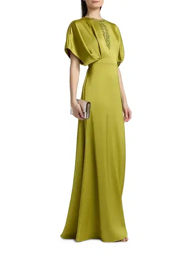 Theia Women's Fern Draped Satin Keyhole Gown - Peridot | Thumbnail 4 Theia Women's Fern Draped Satin Keyhole Gown - Peridot | Thumbnail 4