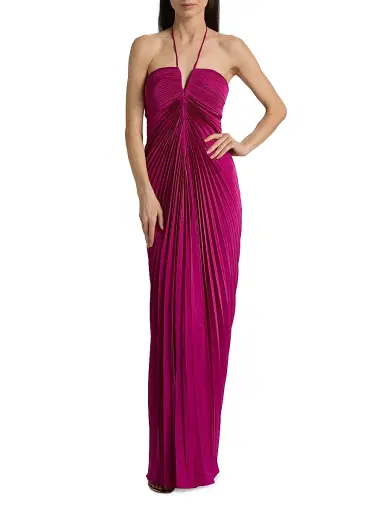AMUR Women's Ionea Pleated Halterneck Gown - Nectar | Thumbnail 3 AMUR Women's Ionea Pleated Halterneck Gown - Nectar | Thumbnail 3