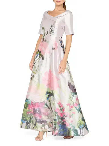Kay Unger Women's Coco Floral Satin Cocktail Gown - Lilac Mist Multi | Thumbnail 3 Kay Unger Women's Coco Floral Satin Cocktail Gown - Lilac Mist Multi | Thumbnail 3