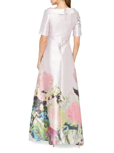 Kay Unger Women's Coco Floral Satin Cocktail Gown - Lilac Mist Multi | Thumbnail 4 Kay Unger Women's Coco Floral Satin Cocktail Gown - Lilac Mist Multi | Thumbnail 4