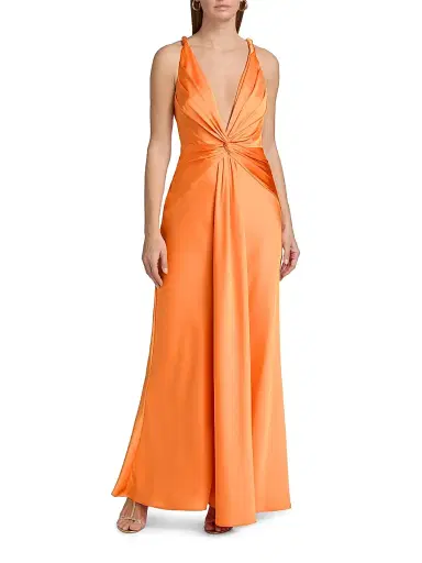 Et Ochs Women's Tatum Satin Draped V-Neck Gown - Tangerine | Thumbnail 2 Et Ochs Women's Tatum Satin Draped V-Neck Gown - Tangerine | Thumbnail 2