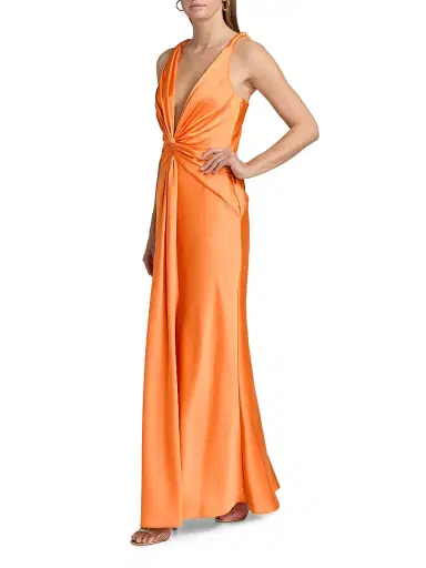 Et Ochs Women's Tatum Satin Draped V-Neck Gown - Tangerine | Thumbnail 4 Et Ochs Women's Tatum Satin Draped V-Neck Gown - Tangerine | Thumbnail 4