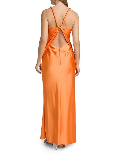 Et Ochs Women's Tatum Satin Draped V-Neck Gown - Tangerine | Thumbnail 5 Et Ochs Women's Tatum Satin Draped V-Neck Gown - Tangerine | Thumbnail 5