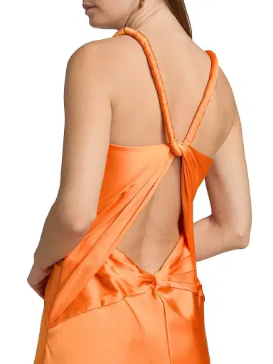 Et Ochs Women's Tatum Satin Draped V-Neck Gown - Tangerine | Thumbnail 6 Et Ochs Women's Tatum Satin Draped V-Neck Gown - Tangerine | Thumbnail 6