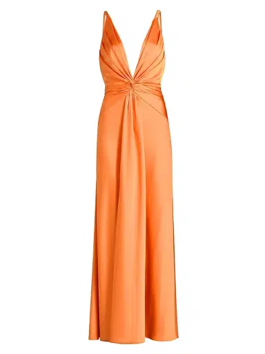 Et Ochs Women's Tatum Satin Draped V-Neck Gown - Tangerine | Thumbnail 1 Et Ochs Women's Tatum Satin Draped V-Neck Gown - Tangerine | Thumbnail 1