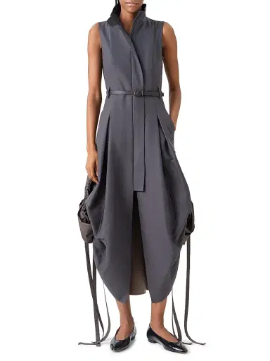 Akris Women's Suiting Gathered-Side Trench Midi-Dress - Taupe | Thumbnail 2 Akris Women's Suiting Gathered-Side Trench Midi-Dress - Taupe | Thumbnail 2