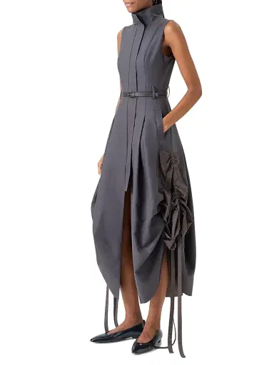 Akris Women's Suiting Gathered-Side Trench Midi-Dress - Taupe | Thumbnail 3 Akris Women's Suiting Gathered-Side Trench Midi-Dress - Taupe | Thumbnail 3