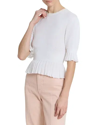 Chloé Women's Ruffled Rib-Knit Wool Sweater - Iconic Milk | Thumbnail 4 Chloé Women's Ruffled Rib-Knit Wool Sweater - Iconic Milk | Thumbnail 4