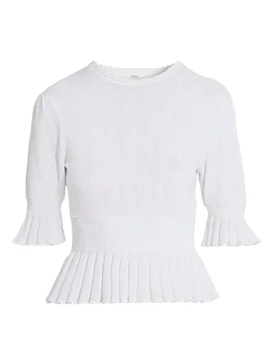 Chloé Women's Ruffled Rib-Knit Wool Sweater - Iconic Milk | Thumbnail 1 Chloé Women's Ruffled Rib-Knit Wool Sweater - Iconic Milk | Thumbnail 1