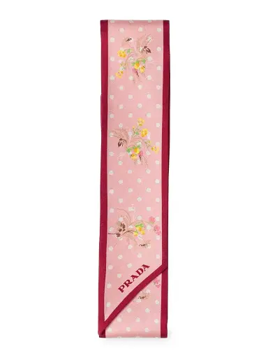 Prada Women's Printed Silk Twill Skinny Scarf - Pink | Thumbnail 1 Prada Women's Printed Silk Twill Skinny Scarf - Pink | Thumbnail 1