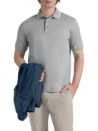 HERNO Men's Knit Cotton Polo Shirt - Pearl Grey - Size XXL | Thumbnail 3 HERNO Men's Knit Cotton Polo Shirt - Pearl Grey - Size XXL | Thumbnail 3
